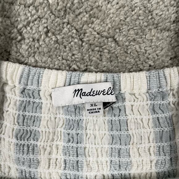 Madewell Linen Blend Abbie Crop Top in Blue White Stripe Size XL NWOT Coastal - Picture 5 of 8